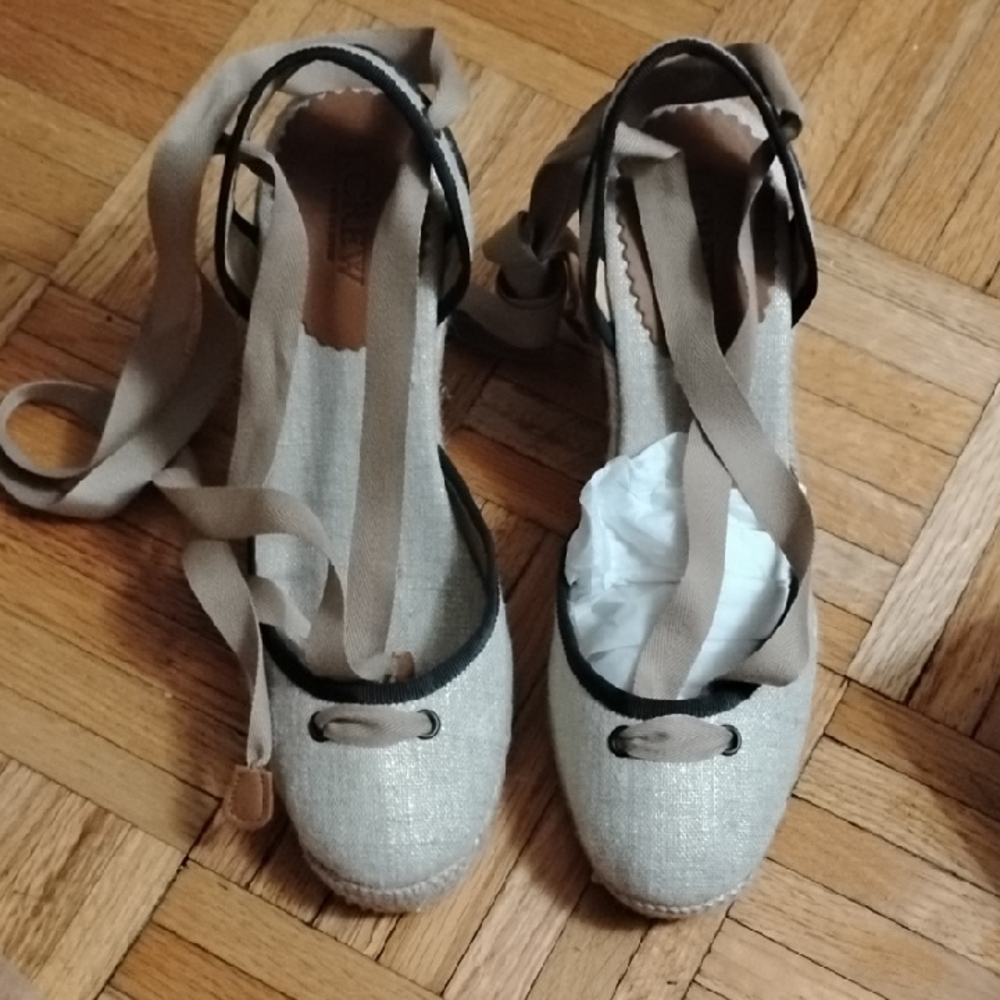 J. Crew Beige and Black Espadrille Flats